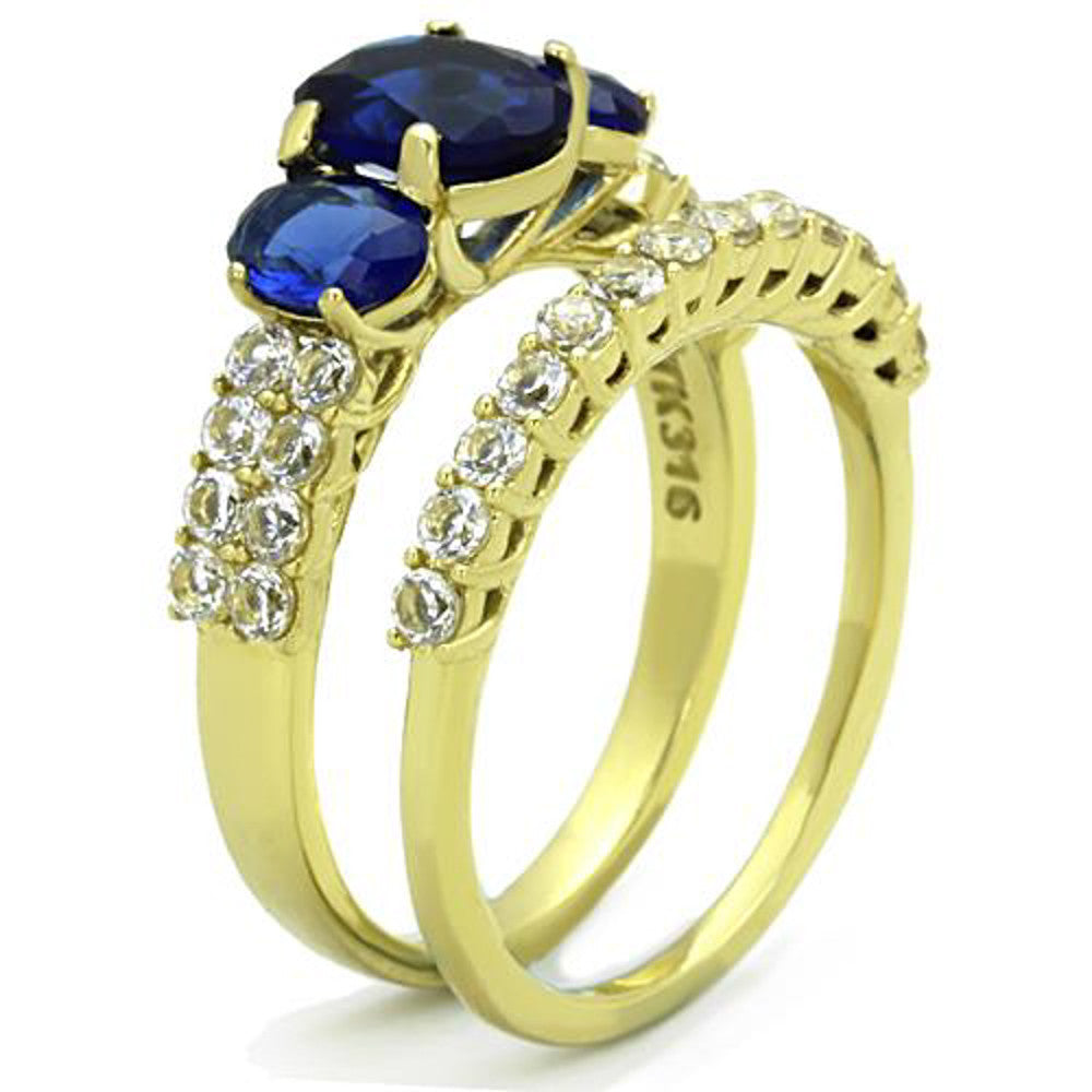ARTK1720 Women's Oval Cut Blue Montana AAA CZ 14k Gold Plated Wedding Ring Set Size 5-10