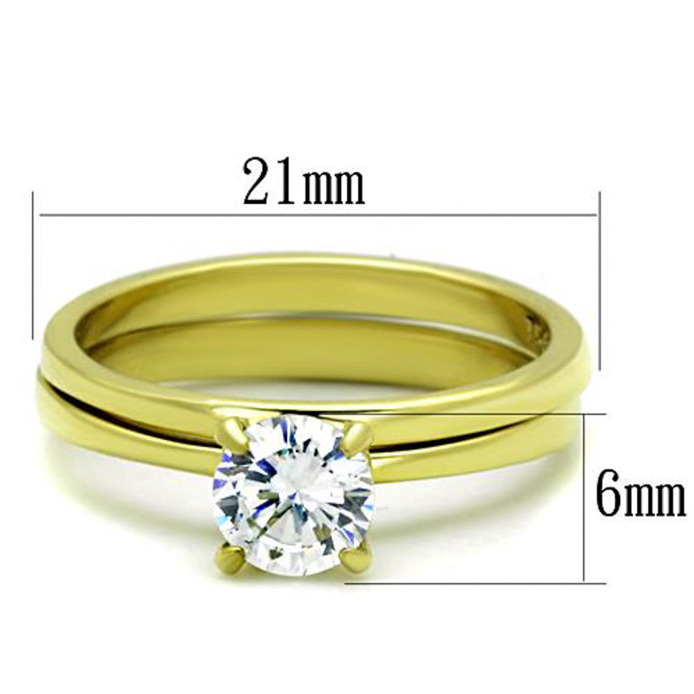 ARTK1721 Stainless Steel Classic Wedding Ring Set .85 Ct Round Cut CZ 14k GP Women's Size 5-10