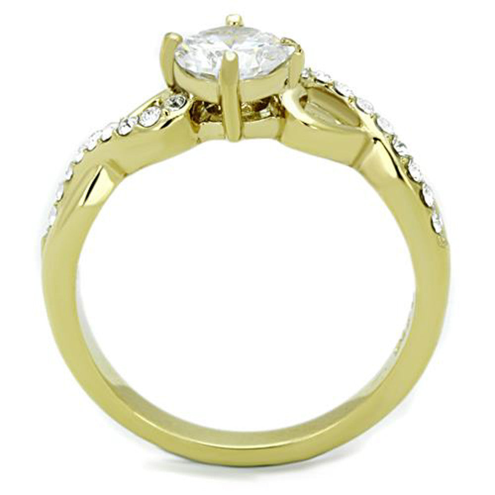 ARTK1722 Stainless Steel .89 Ct CZ Round Cut Gold Ion Plated Engagement Ring Size 5-10