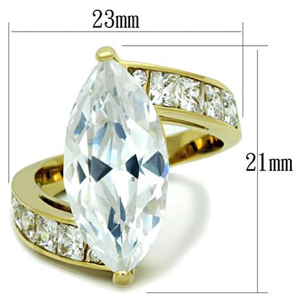 ARTK1723 Stainless Steel Women's 9.38 Ct Marquise Cut Cz 14k Gold Plated Engagement Ring