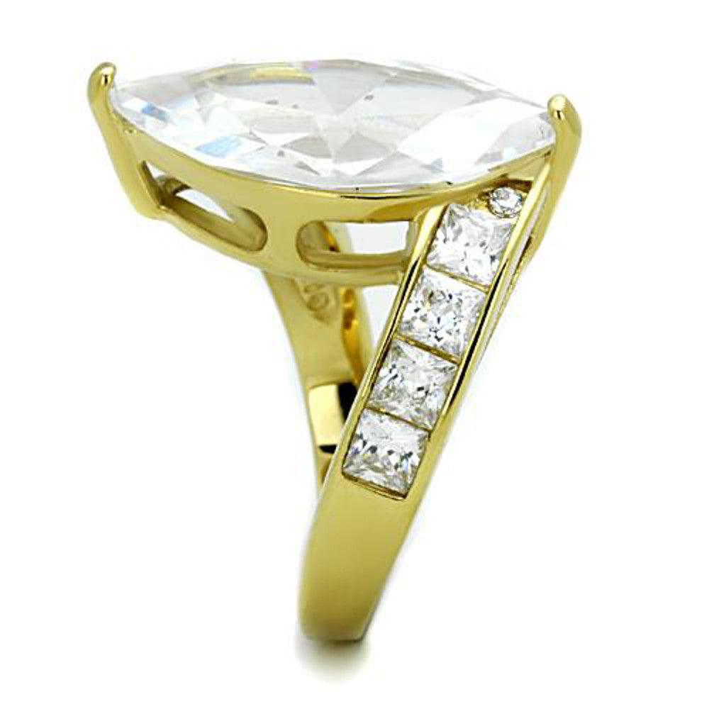 ARTK1723 Stainless Steel Women's 9.38 Ct Marquise Cut Cz 14k Gold Plated Engagement Ring