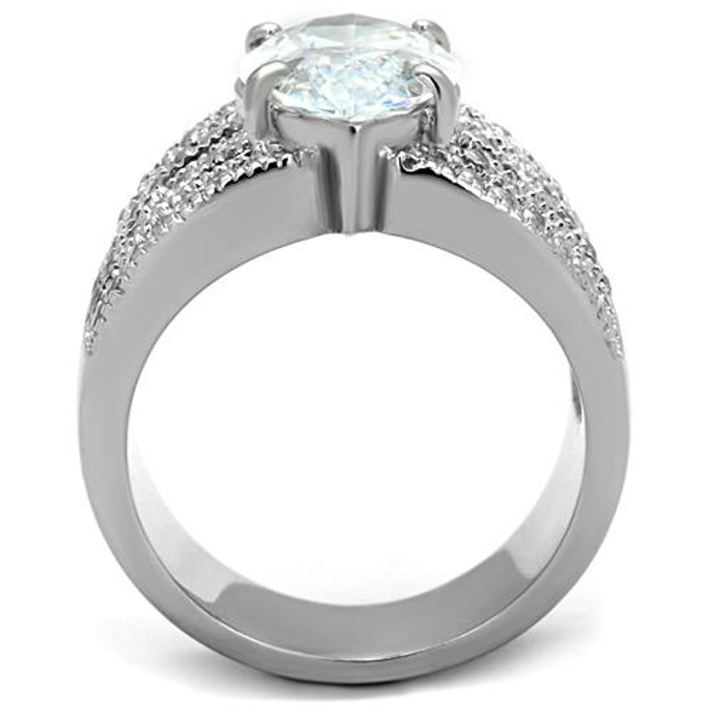 ARTK1752 Stainless Steel 316L 5.82ct Marquise Cut Zirconia  Wide Band Engagement Ring 5-10