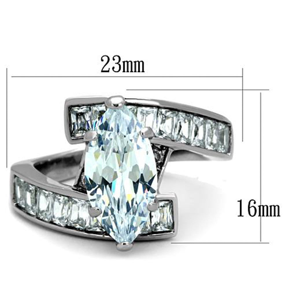 ARTK1754 Stainless Steel 4.4 Ct Marquise & Emerald Cut Cubic Zirconia Engagement Ring Size 5-10