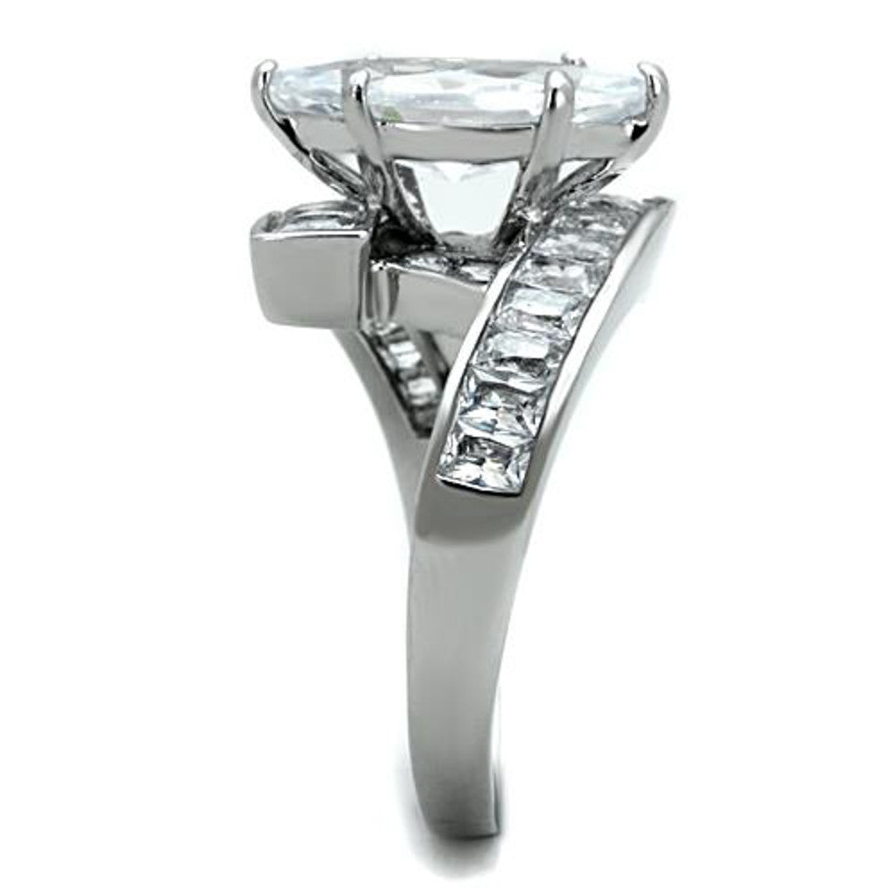 ARTK1754 Stainless Steel 4.4 Ct Marquise & Emerald Cut Cubic Zirconia Engagement Ring Size 5-10