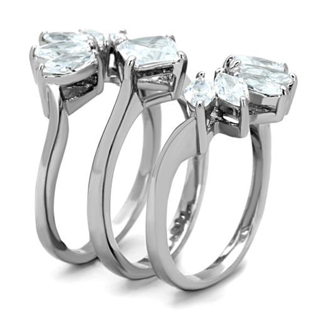 ARTK1756 Stainless Steel 3.74 Ct Zirconia 3 Piece Engagement Wedding Ring Set Size 5-10