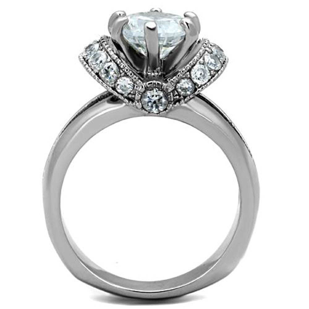 ARTK1757 Stainless Steel 2.5 Ct Round Cut AAA Zirconia Engagement Ring Women's Size 5-10