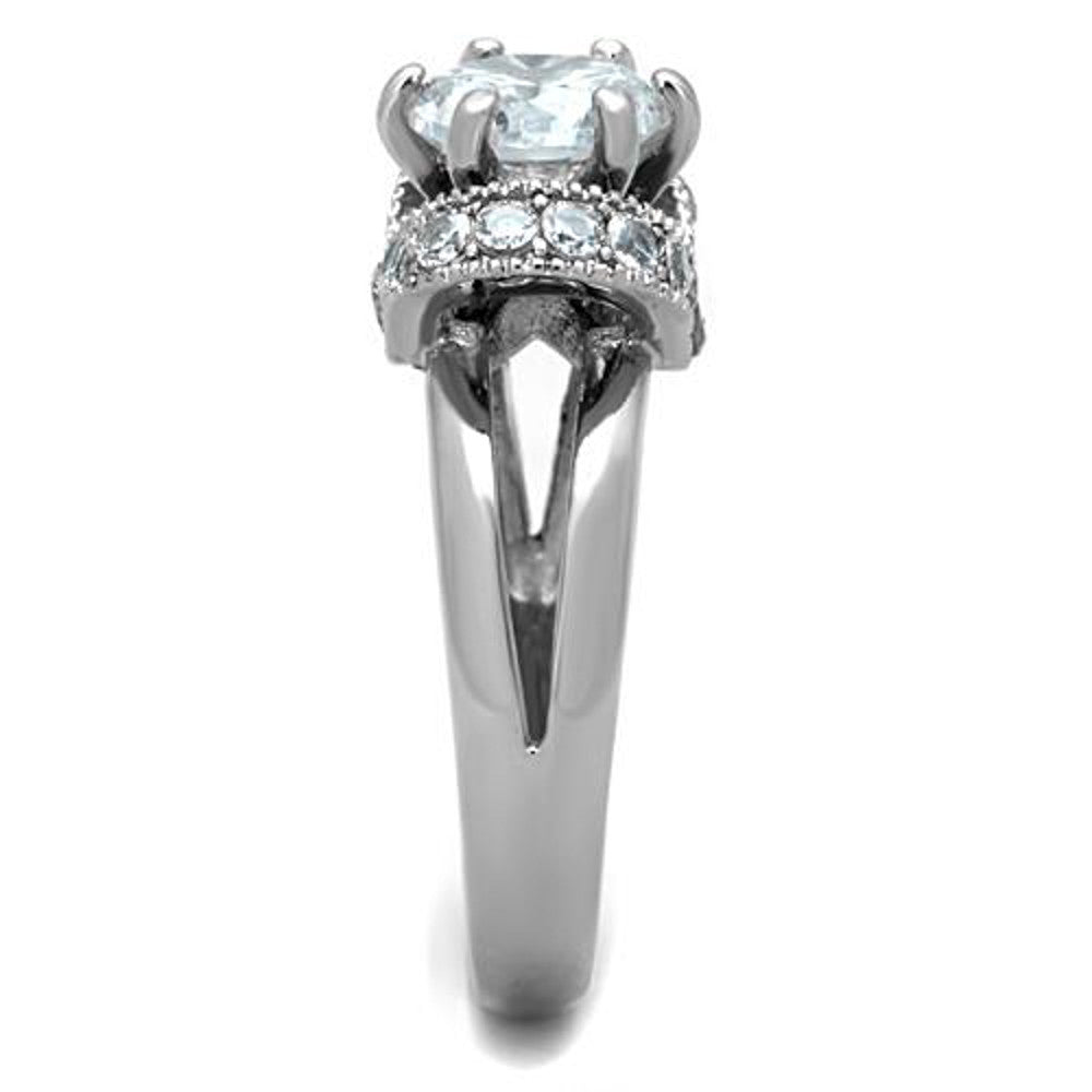 ARTK1757 Stainless Steel 2.5 Ct Round Cut AAA Zirconia Engagement Ring Women's Size 5-10