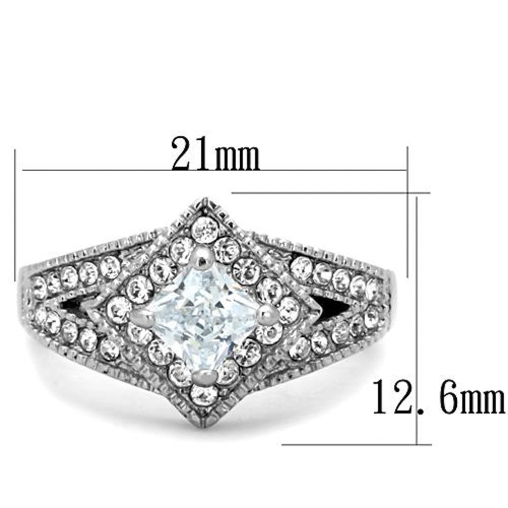 ARTK1760 Stainless Steel 1 Ct CZ High Polished Engagement / Fashion Ring Sizes 5-10