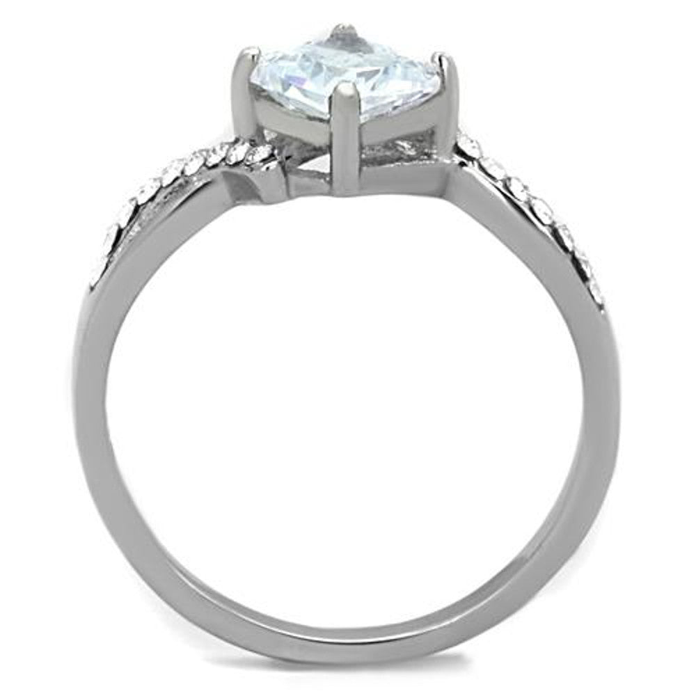 ARTK1761 High Polished Stainless Steel .915 Ct Square Cut CZ Engagement / Promise Ring Size 5-10