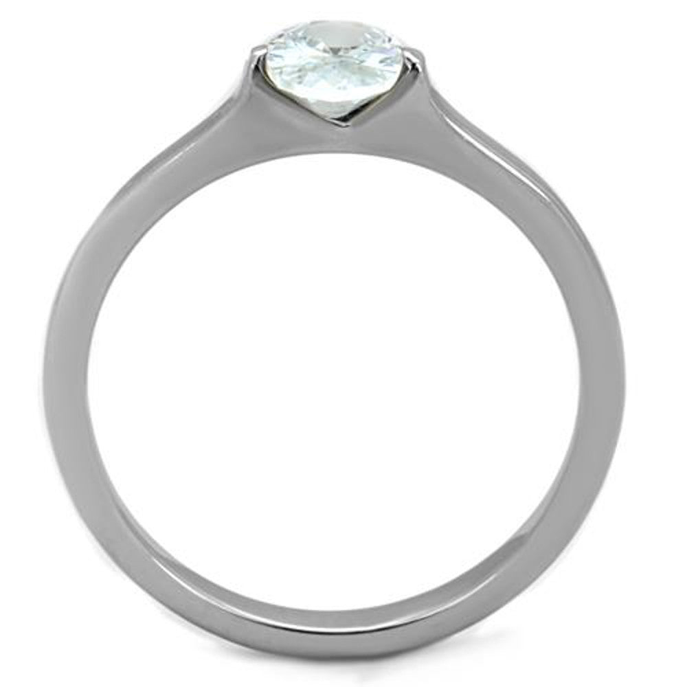 ARTK1762 Stainless Steel .76 Ct Zirconia Oval Solitaire Engagement/Promise Ring Size 5-10