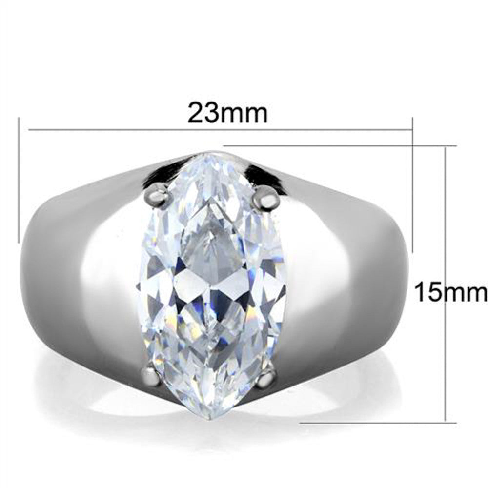 ARTK1774 Stainless Steel 3.44 Ct Marquise Solitaire Cubic Zirconia Engagement Ring 5-10