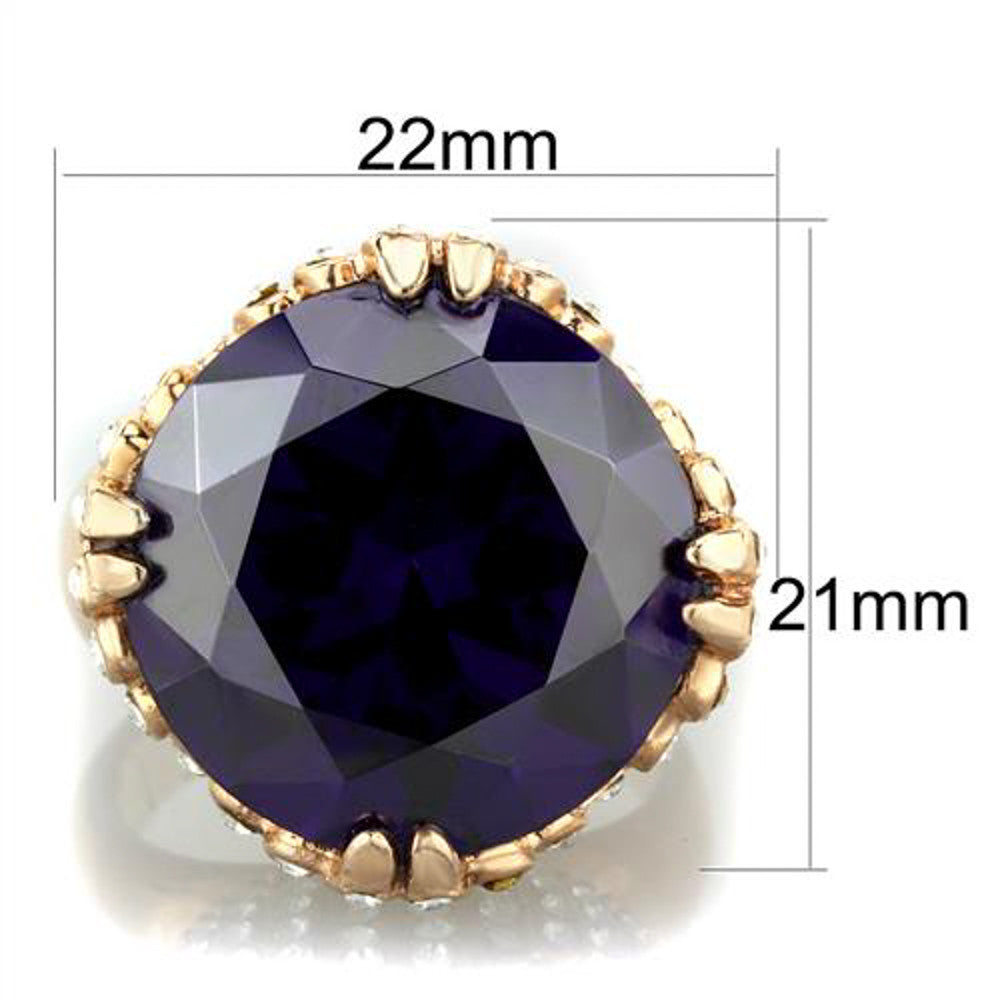 ARTK1786 Rose Gold Plated 20.5 Ct Amethyst Zirconia Stainless Steel Cocktail Ring Sz 5-1 0