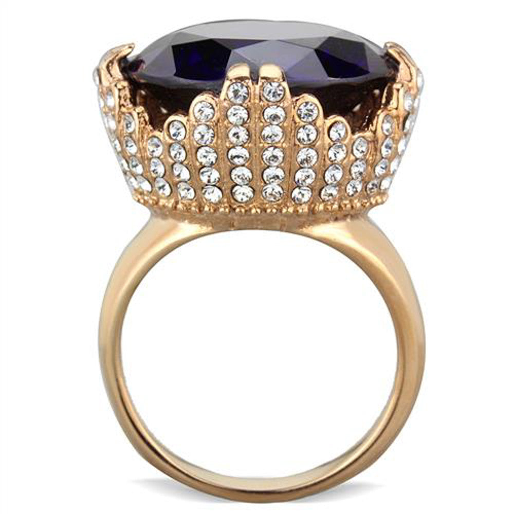 ARTK1786 Rose Gold Plated 20.5 Ct Amethyst Zirconia Stainless Steel Cocktail Ring Sz 5-1 0