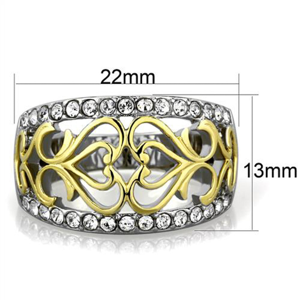 ARTK1792 Womens Two Toned 14k Gold Plated Stainless Steel Celtic Crystal Anniversary Ring