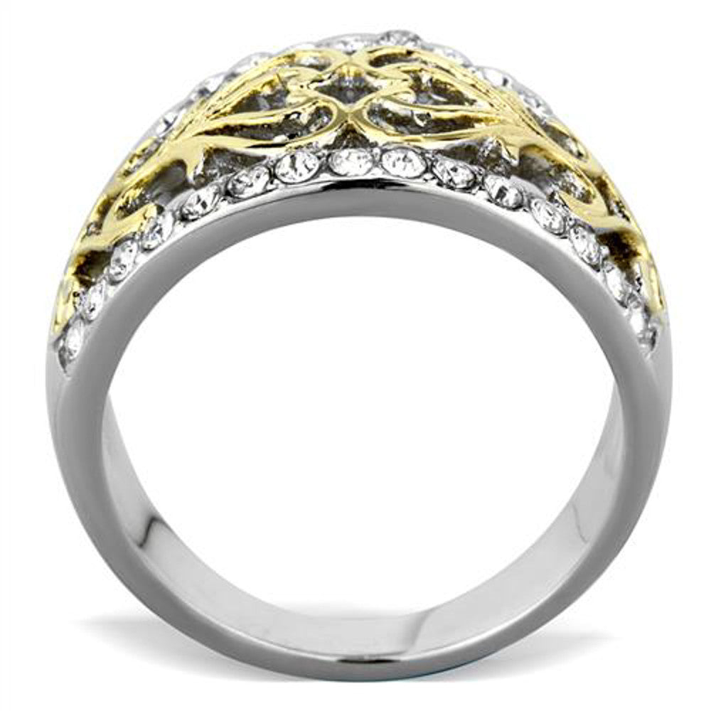 ARTK1792 Womens Two Toned 14k Gold Plated Stainless Steel Celtic Crystal Anniversary Ring