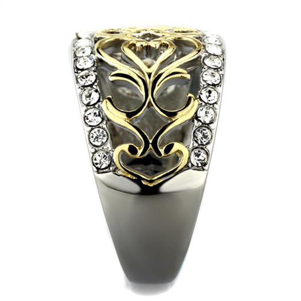 ARTK1792 Womens Two Toned 14k Gold Plated Stainless Steel Celtic Crystal Anniversary Ring