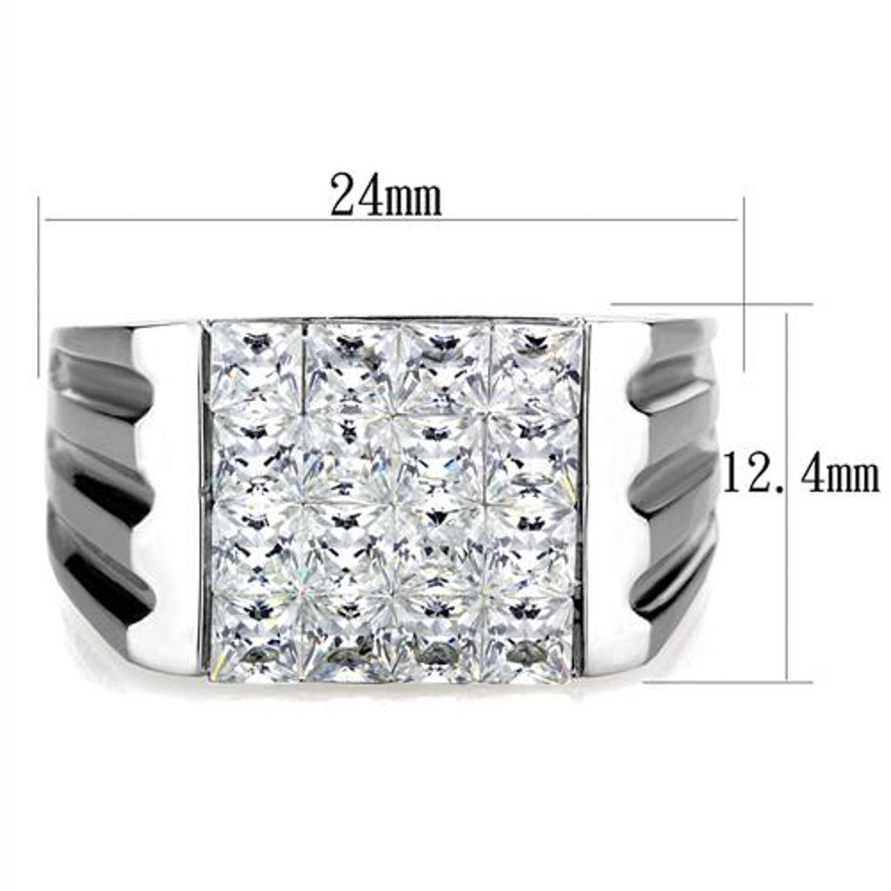 ARTK1803 Stainless Steel Men's 2.88 Ct Princess Cut Simulated Diamond Silver Ring Sz 8-13