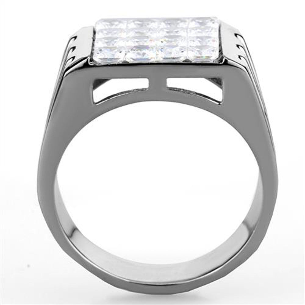 ARTK1803 Stainless Steel Men's 2.88 Ct Princess Cut Simulated Diamond Silver Ring Sz 8-13