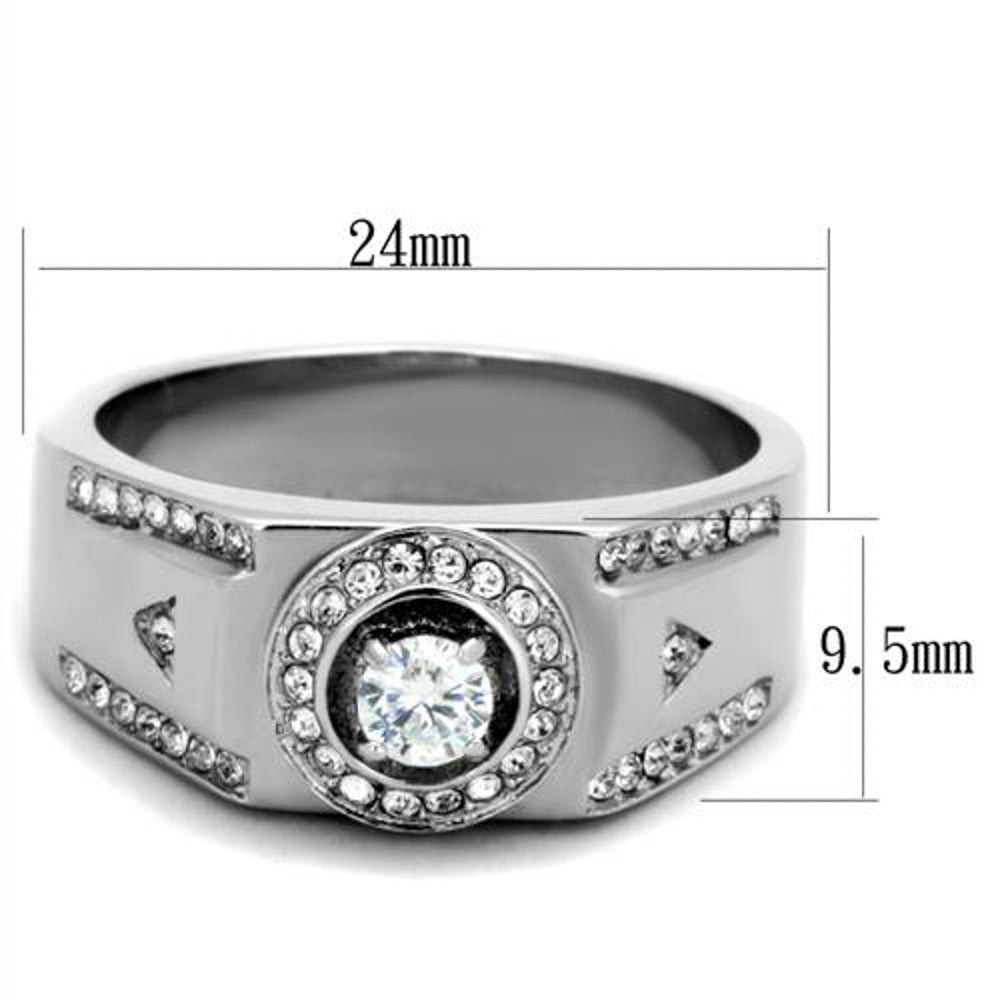 ARTK1819 Stainless Steel Men's 1/2 Ct Round Cut Simulated Diamond Silver Stainless Steel Ring Size 8-13