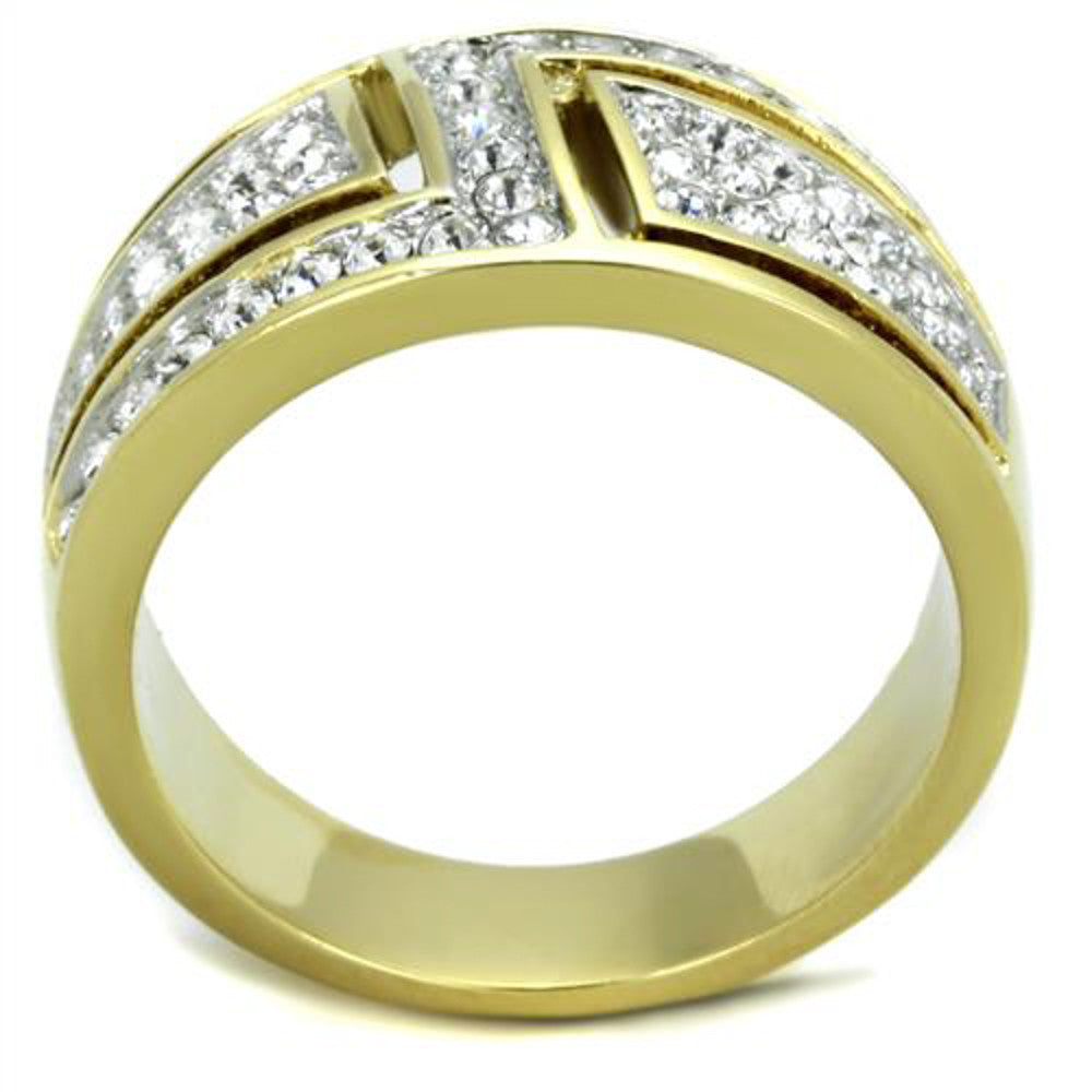 ARTK1845 Stainless Steel 14k Gold Plated Crystal Cocktail Fashion Ring Women's Size 5-10