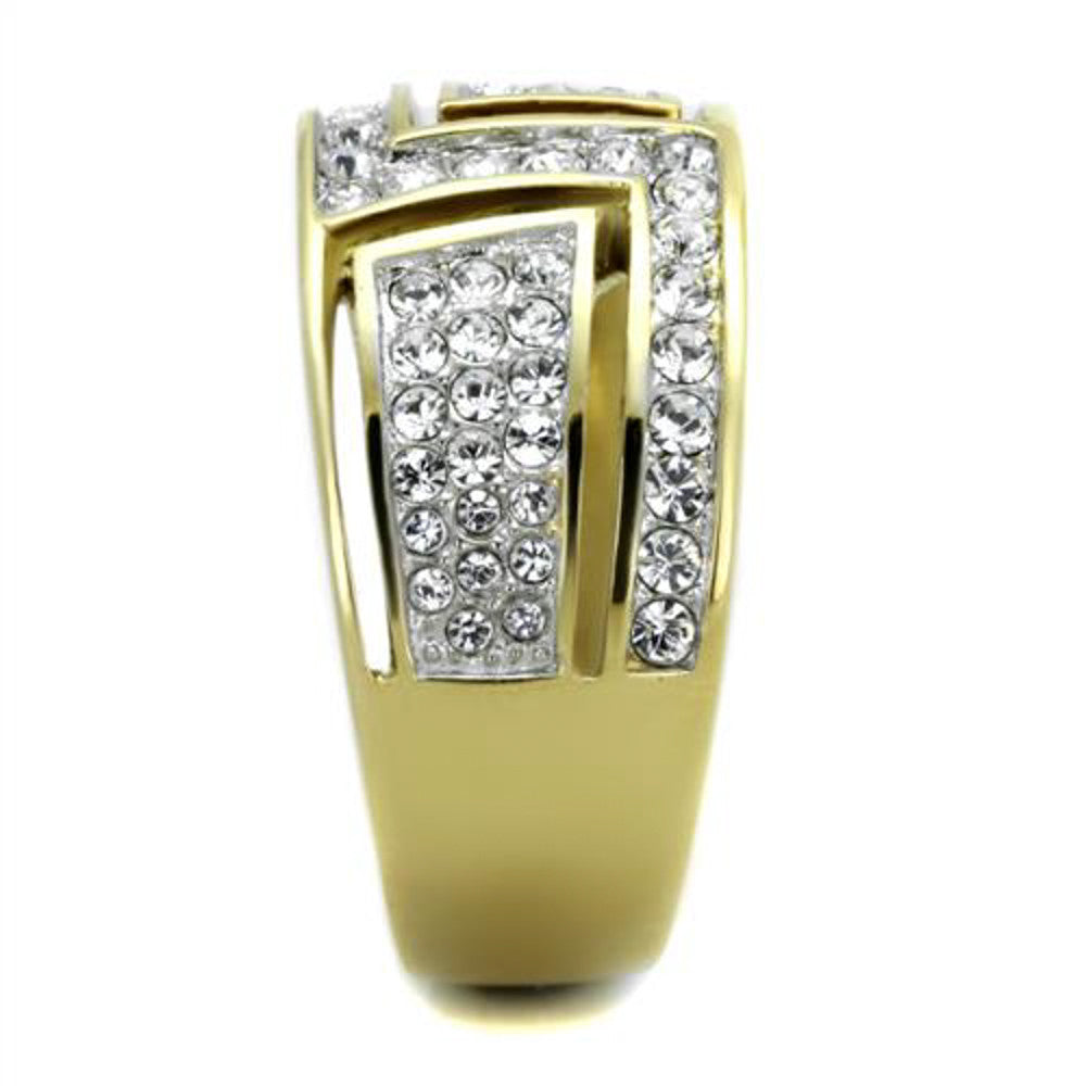 ARTK1845 Stainless Steel 14k Gold Plated Crystal Cocktail Fashion Ring Women's Size 5-10