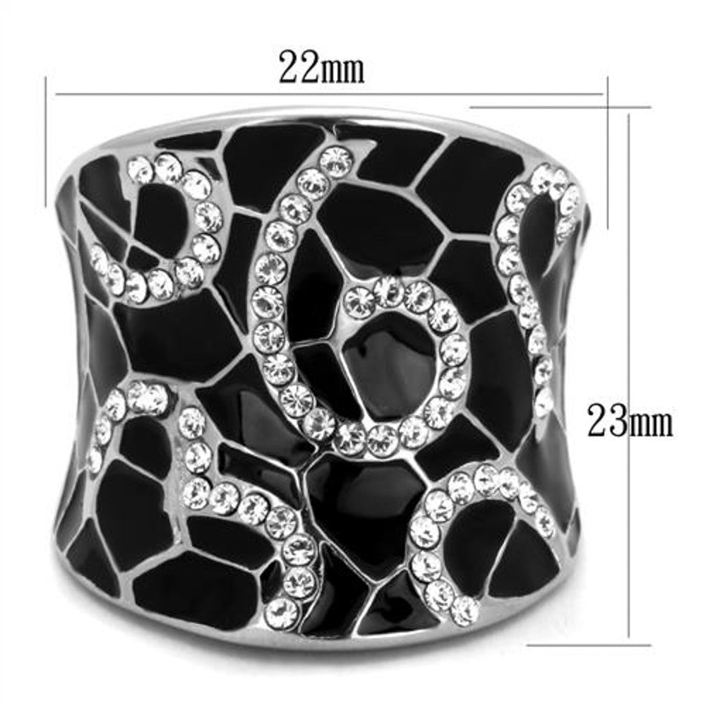 ARTK1853  Stainless Steel 316 Black Epoxy & Crystal Cocktail Fashion Ring Womens Size 5-10