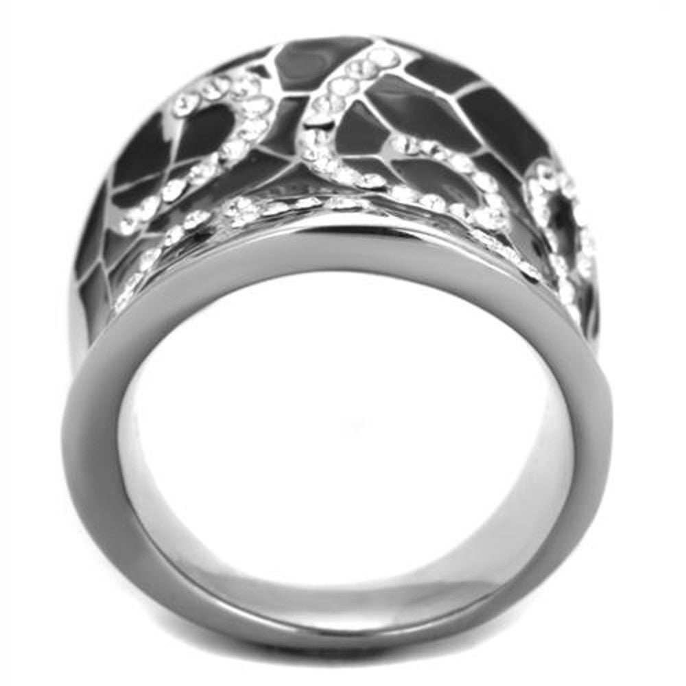 ARTK1853  Stainless Steel 316 Black Epoxy & Crystal Cocktail Fashion Ring Womens Size 5-10