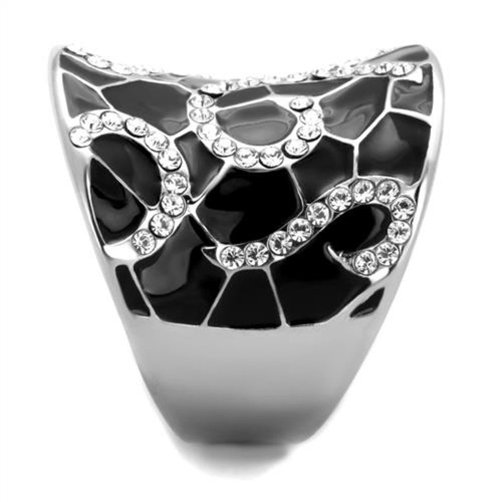 ARTK1853  Stainless Steel 316 Black Epoxy & Crystal Cocktail Fashion Ring Womens Size 5-10