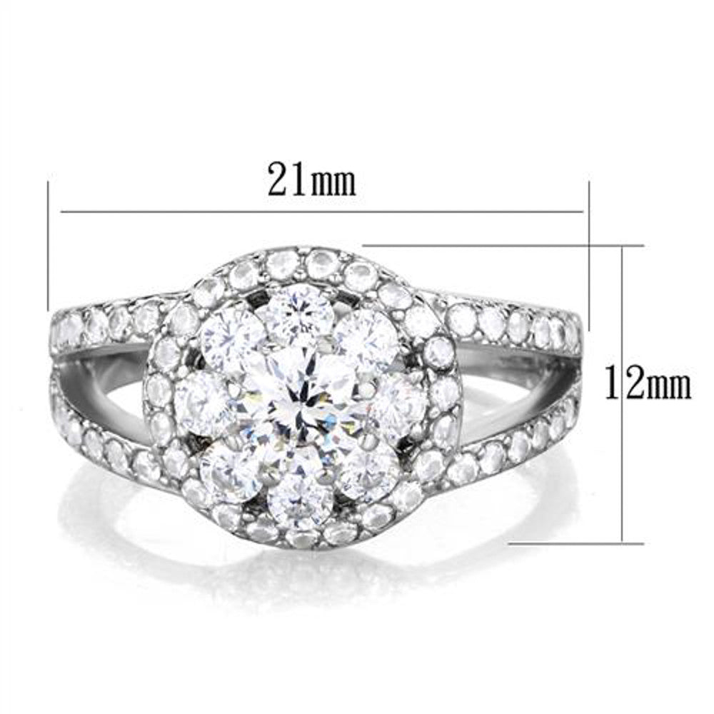 ARTK1855 Stainless Steel 1.57 Ct Round Cut Zirconia Halo/cluster Engagement Ring Size 5-10