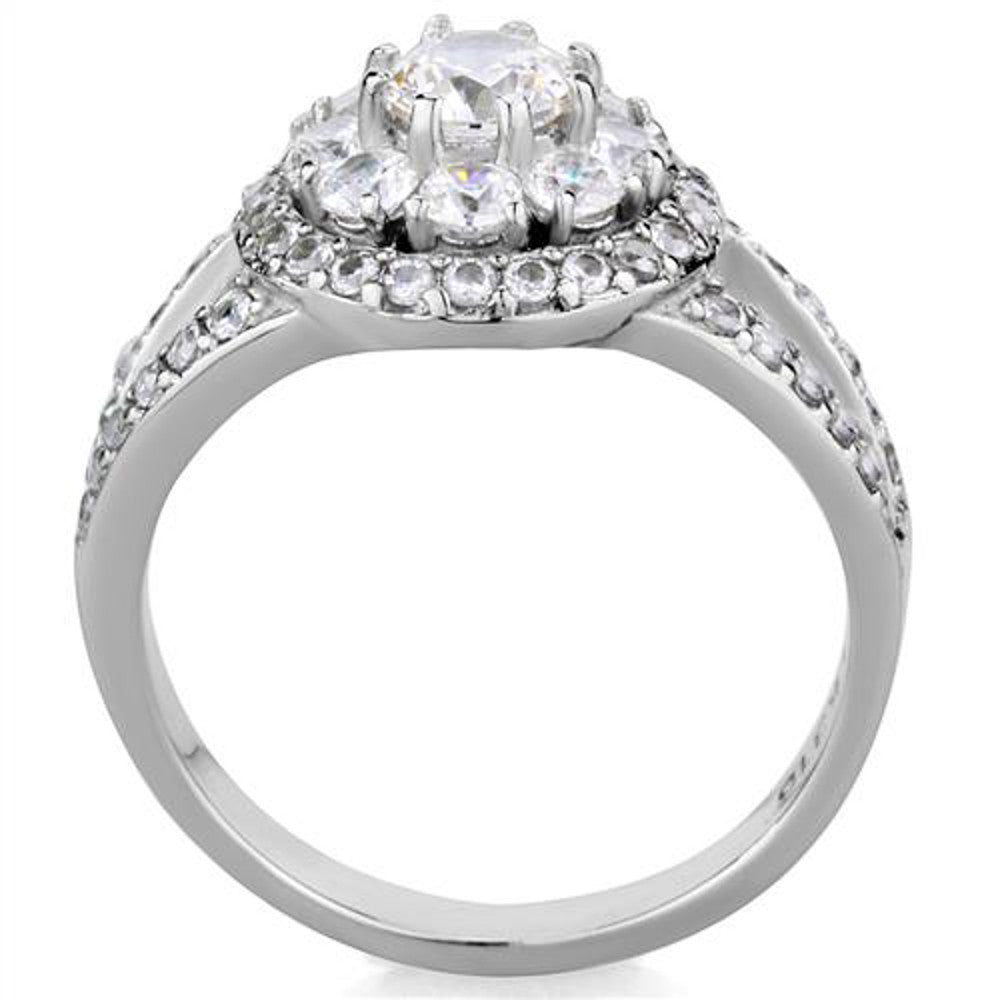 ARTK1855 Stainless Steel 1.57 Ct Round Cut Zirconia Halo/cluster Engagement Ring Size 5-10