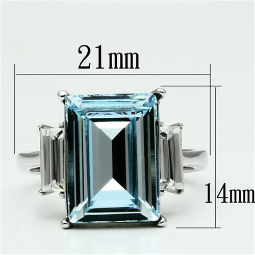 ARTK1862 Stainless Steel Women's 10.6 Ct Radiant Cut Sea Blue Crystal Engagement Ring