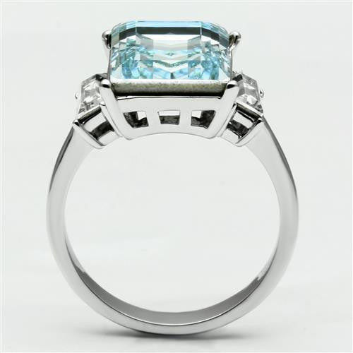 ARTK1862 Stainless Steel Women's 10.6 Ct Radiant Cut Sea Blue Crystal Engagement Ring