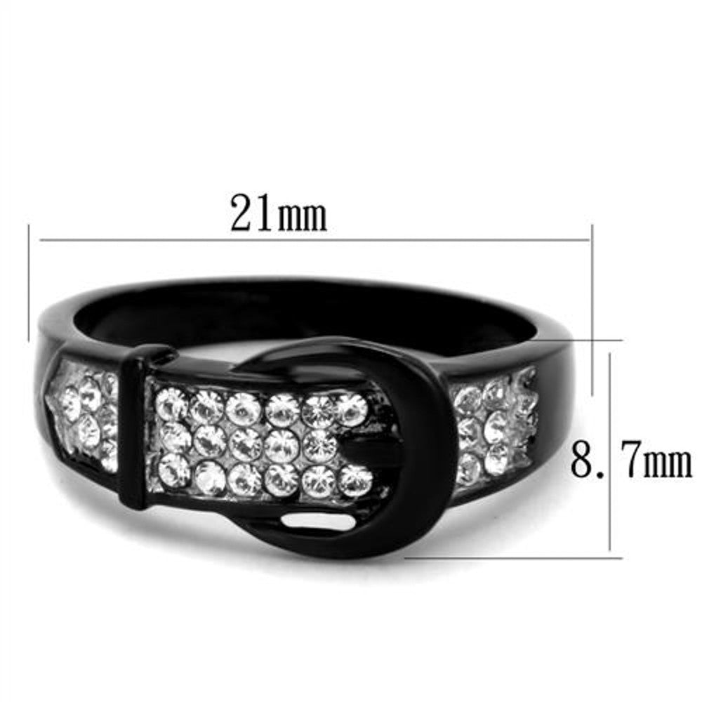 ARTK1868 Black Stainless Steel Belt Buckle Round Cut Crystal Fashion Ring Women's Sz 5-10