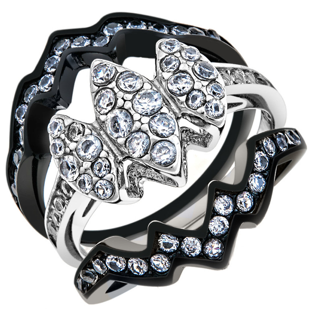 1.95 CT Round Cut CZ Black Stainless Steel Wedding Ring Set Women's Size 5-10