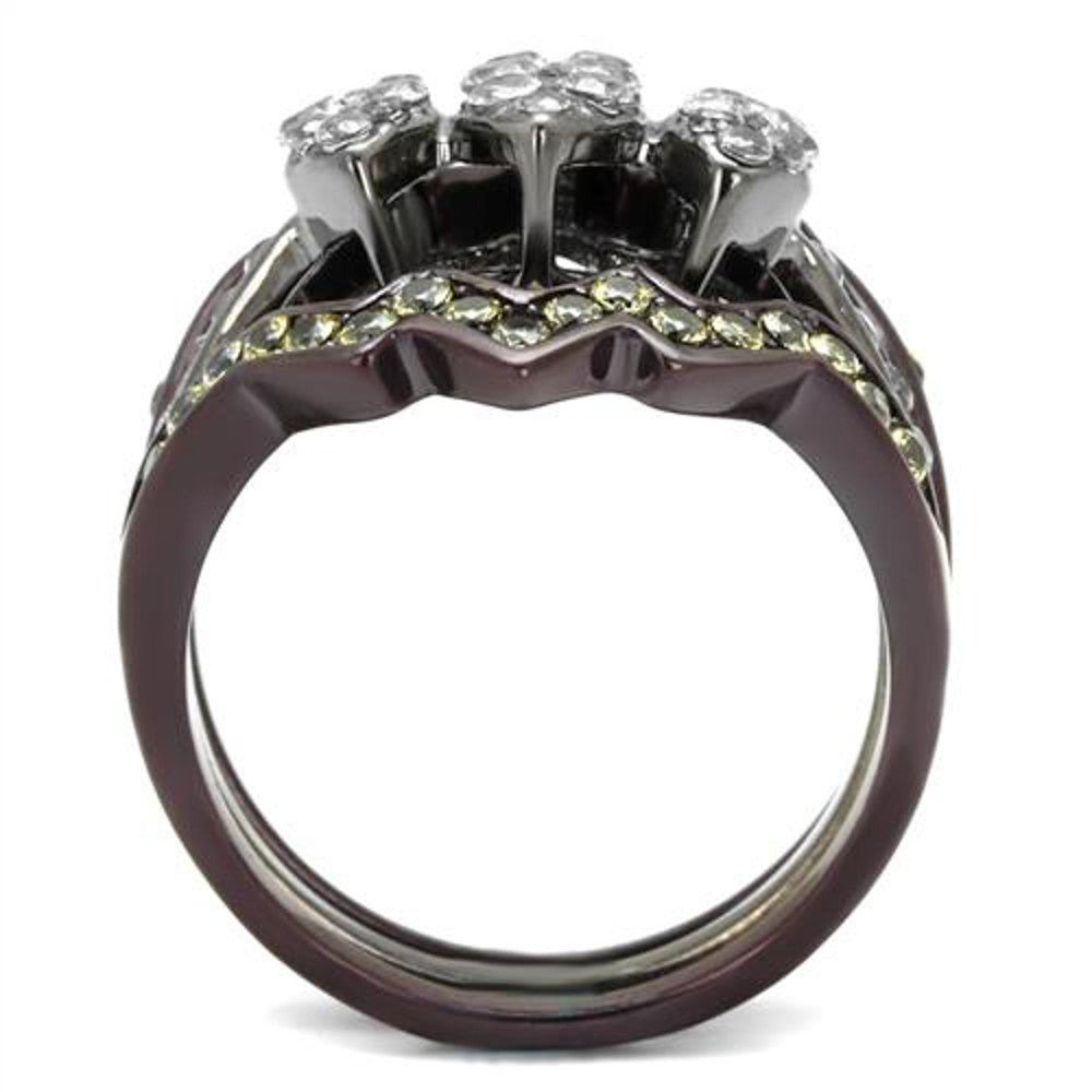 ARTK1869LJ Black & Brown Stainless Steel 1.95 Ct Round Cut Cz Wedding Ring Set Women's 5-10