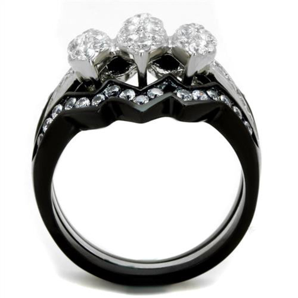 ARTK1869 Stainless Steel 1.95 CT Round Cut CZ Black Wedding Ring Set Women's Siz