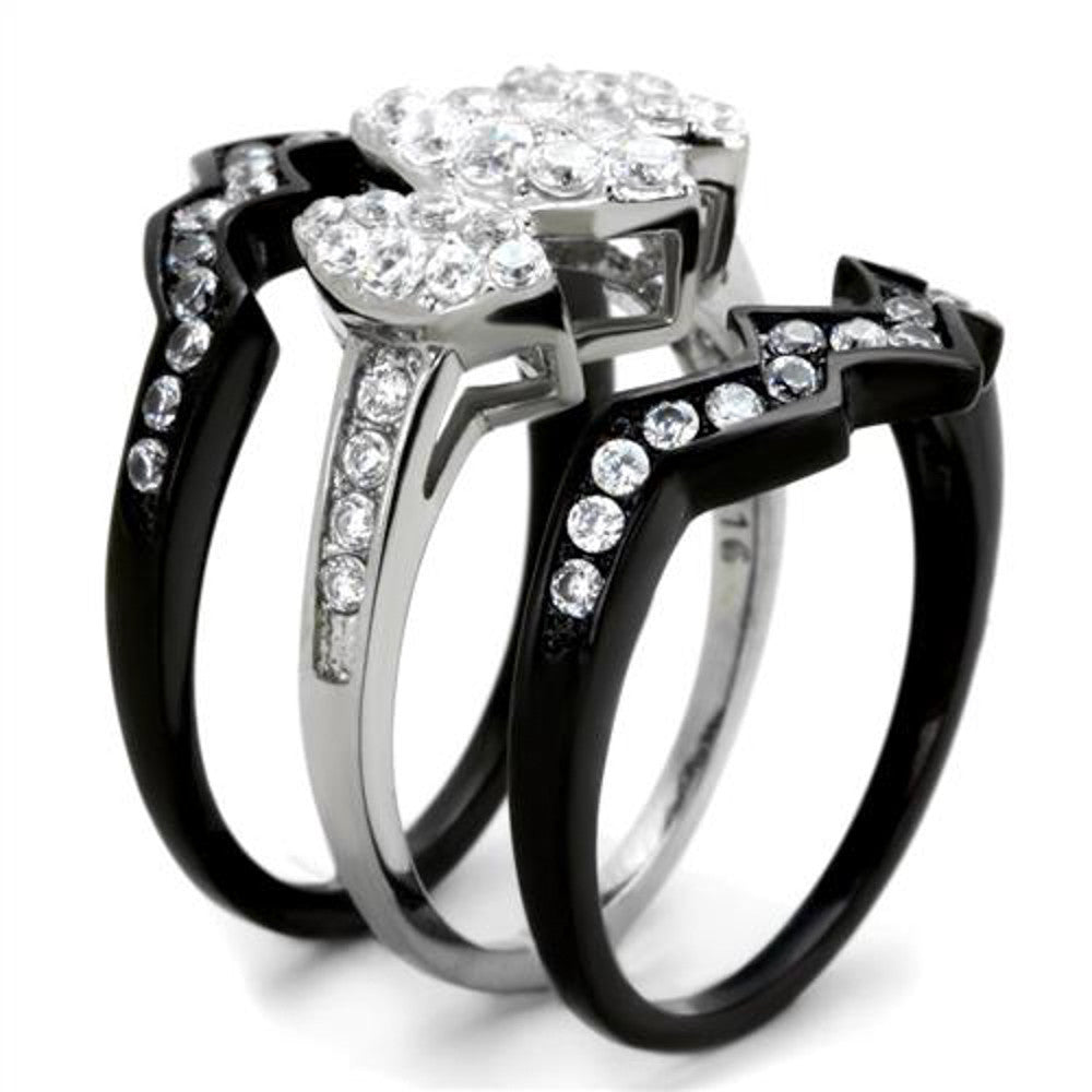 ARTK1869 Stainless Steel 1.95 CT Round Cut CZ Black Wedding Ring Set Women's Siz