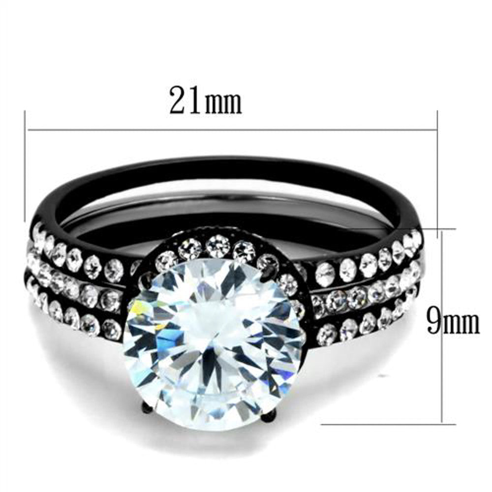 ARTK1870 Stainless Steel 3.45 Ct Halo Round Cut CZ Black Wedding Ring Set Women's Size 5-10