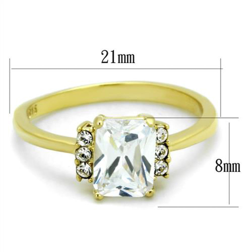 ARTK1876 Stainless Steel 1.77 Ct Emerald Cut CZ Gold Plated Engagement Ring Womens Sz 5-10