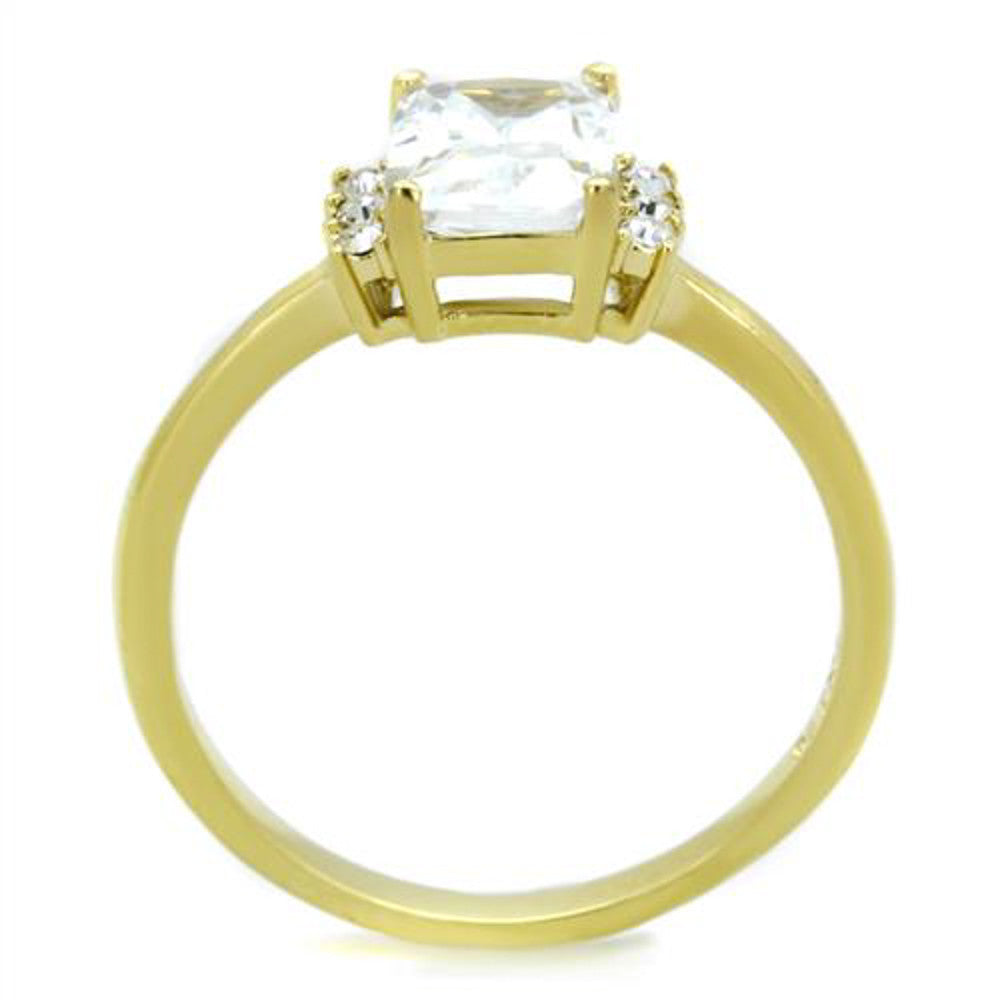 ARTK1876 Stainless Steel 1.77 Ct Emerald Cut CZ Gold Plated Engagement Ring Womens Sz 5-10