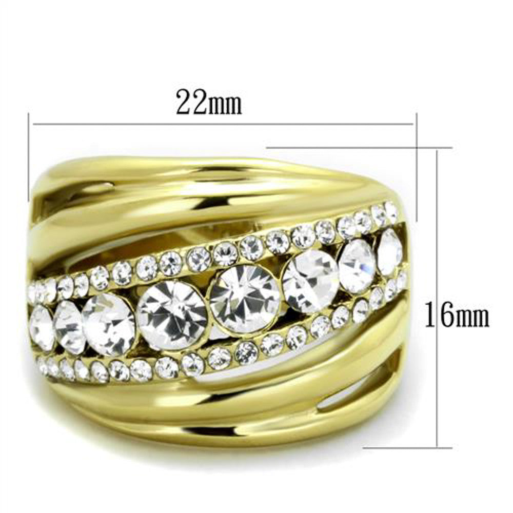 ARTK1880 Stainless Steel Gold Plated Top Grade Crystal Anniversary Ring Women's Sz 5-10