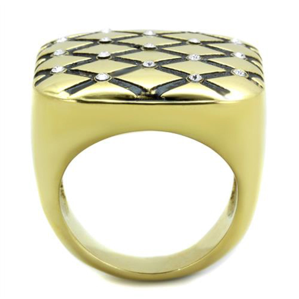 ARTK1886 Stainless Steel 14k Gold Plated Top Grade Crystal Fashion Ring Women's Size 5-10