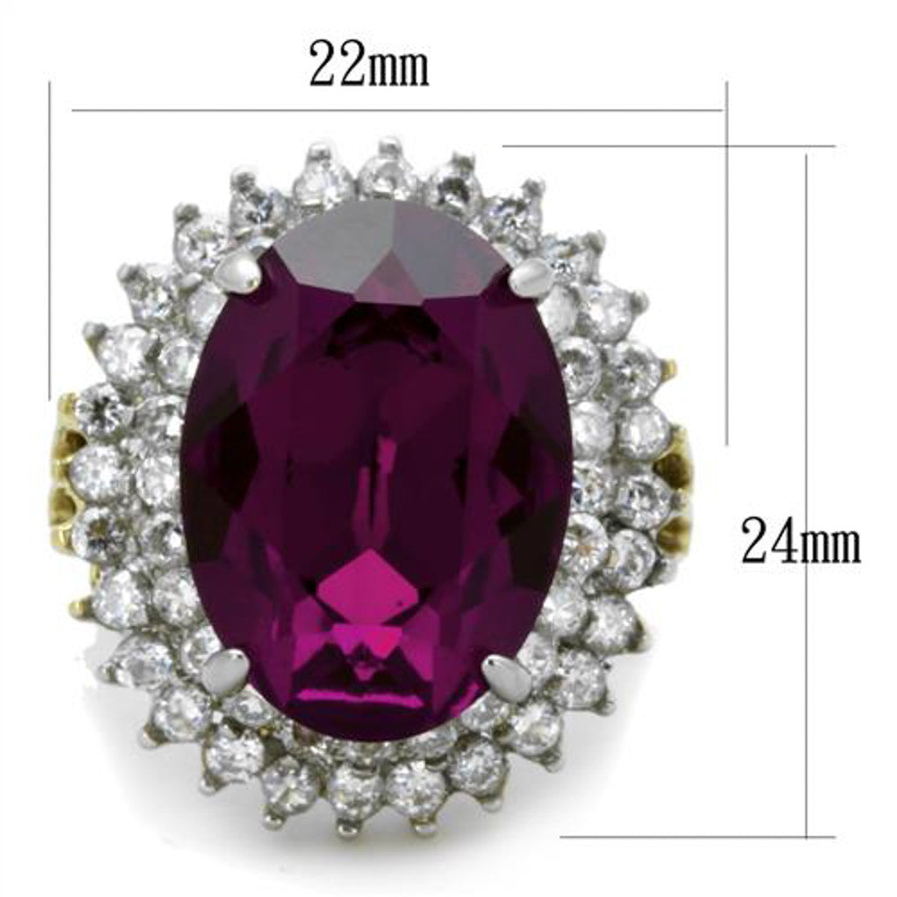 ARTK1892 Stainless Steel 316, 14.5 Ct Oval Amethyst Crystal Two Toned Cocktail Ring Sz 5-10