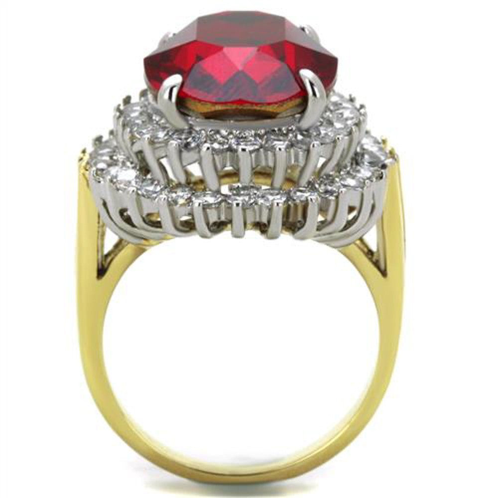 ARTK1893 Stainless Steel 316, 14.5 Ct Siam Red Oval Crystal Two Toned Cocktail Ring Sz 5-10