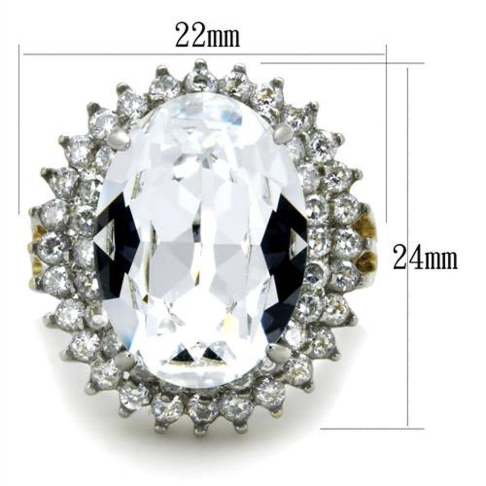 ARTK1894 Stainless Steel 316, 14.5 Ct Clear Oval Crystal Two Toned Cocktail Ring Size 5-10