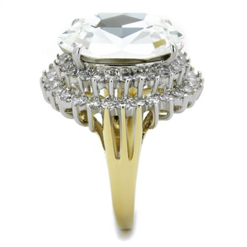 ARTK1894 Stainless Steel 316, 14.5 Ct Clear Oval Crystal Two Toned Cocktail Ring Size 5-10