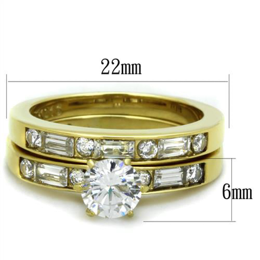 ARTK1897 Stunning 1.75 Ct Round Cut With Baguettes CZ Stainless Steel 14k Gold IP Wedding Ring Set Size 5-10