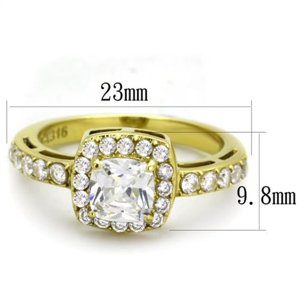 ARTK1899 1.63 Ct Square CZ Gold Ion Plated Stainless Steel Halo Engagement Ring Sizes 5-10