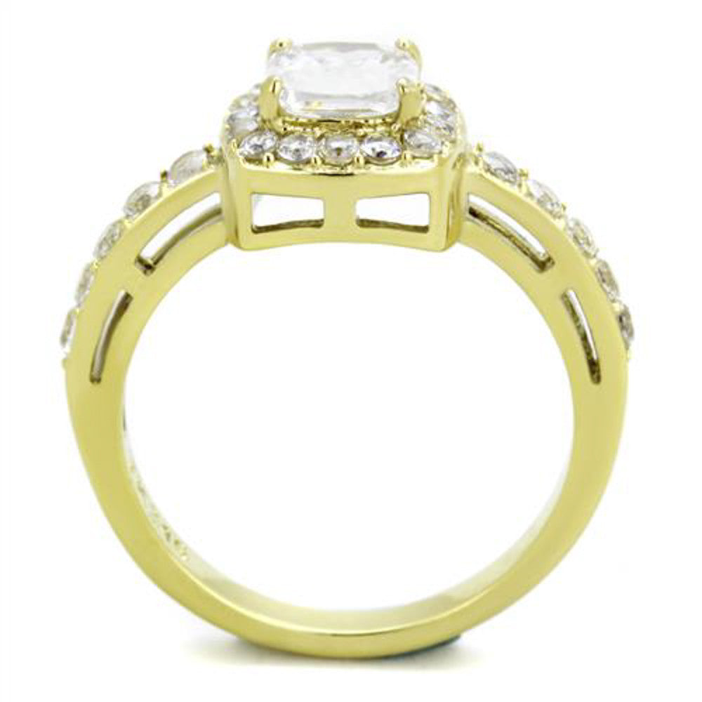 ARTK1899 1.63 Ct Square CZ Gold Ion Plated Stainless Steel Halo Engagement Ring Sizes 5-10