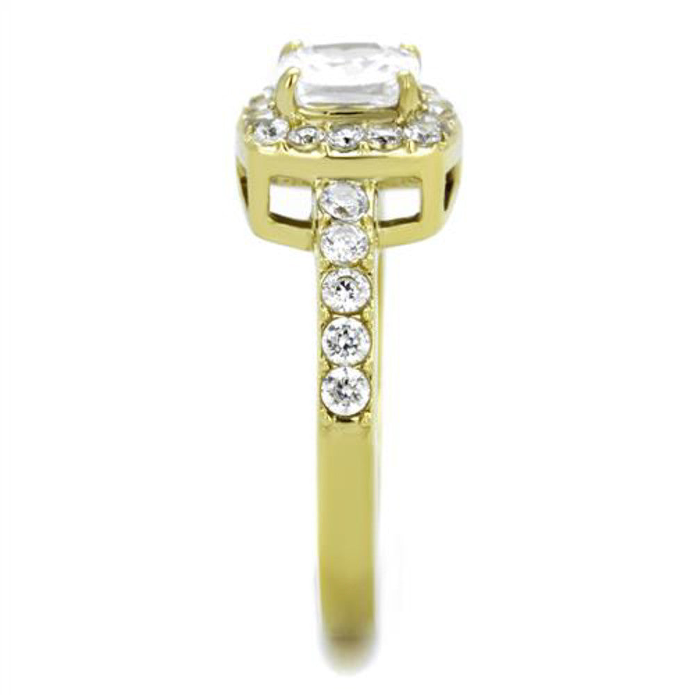 ARTK1899 1.63 Ct Square CZ Gold Ion Plated Stainless Steel Halo Engagement Ring Sizes 5-10